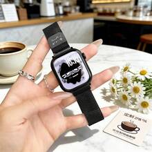 Dây đeo kim loại hình mèo hoạt hình, thiết kế lưới thoáng khí, tương thích với Apple Watch Series 1/2/3/4/5/6/7/8/9/10/SE/Ultra, phù hợp với các kích thước 38mm 40mm 41mm 42mm 44mm 45mm 49mm, khóa nam châm tháo nhanh, phong cách ngọt ngào và cá tính dành cho nữ. - màu đen - Xem 9