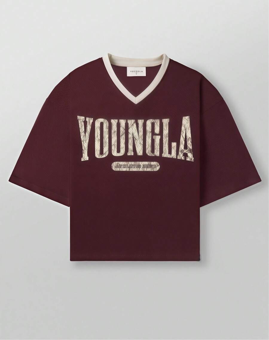 Men's YLA Fashion Brand Short-Sleeved Shirt, Quick-Drying And Breathable Large Mesh Printed Short-Sleeved Top - 酒紅色 - 查看 1