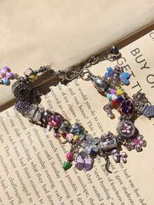 1pc Vintage Flower Charm Bracelet, Pink Sakura Flower Bracelet, Tulip Flower Bracelet, Vintage Butterfly Bracelet, Holiday Style Bracelet - 粉色 - 查看 5