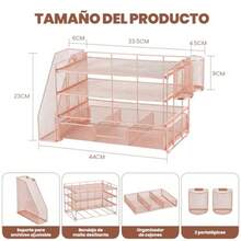 Organizadores y accesorios para escritorios bandejas para papel 4 niveles 2 portabolígrafos colgantes organizador para carpetas y cajón accesorios y artículos para oficinas Rosado Dorado - Rosado Dorado - Ver 2