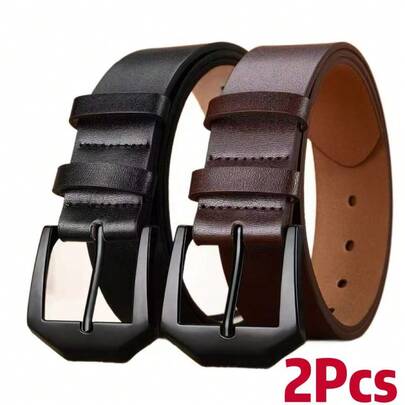 男士休闲腰带套装（2条装），牛仔风格，搭扣设计，复古商务休闲风，适合夏季、秋季、万圣节、秋冬季节，是青少年、年轻男士的理想之选，可用于休闲、户外、运动、度假、毕业典礼、生日、日常穿着。