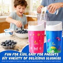 Slushie Maker Cup with LidsandSpoonDouble Layer Slushy Cups for Juice Milk Yogurt Ice Cream Make Single-Serving Smoothies DIY Cooling Frozen Magic Core Creates - Dinosaurio con fondo azul - Ver 4