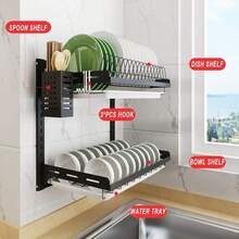 3 Tier Hanging Dish Drying Rack Large Stainless Steel Wall Mount Drainer Kitchen - As Pic - View 2