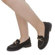LAZZLU SHOES Women's Suede Platform Loafer, Comfortable Oxford Shoe - 黑色 - 查看 4
