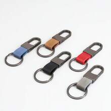 1pc Men's Metal & Leather Keychain, Minimalist Car Key Chain For Men - Multicolor - View 3