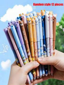12支装动物图案可擦凝胶笔套装，多种动物造型，适合学生，返校礼物，动物园主题，可擦凝胶笔，学生文具用品 - 套裝 - 查看 12