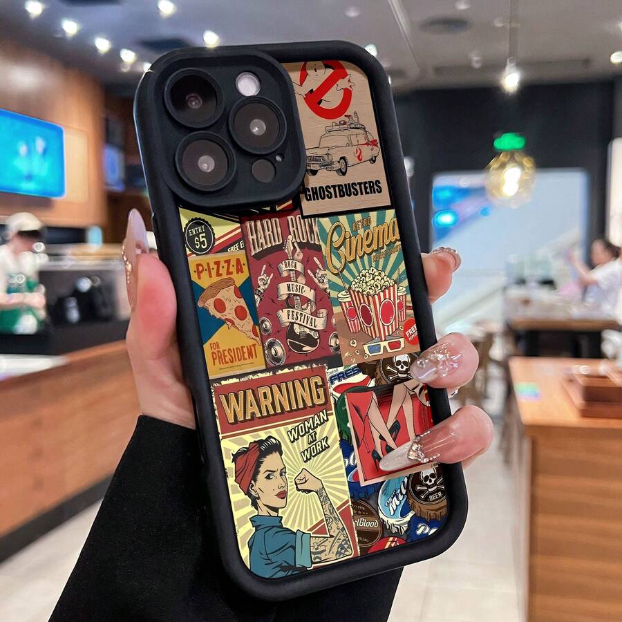 Coche de los Cazafantasmas con temática retro en color beige.funda de teléfono Fundas compatibles con Samsung,Apple,VIVO,OPPO,Motorola,Google,Xiaomi y Honor.Fabricadas en silicona TPU,ofrecen protección contra golpes y caídas. - Negro - Ver 1