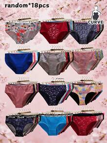 18pcs/Pack Randomly Assorted Cotton Plus Size Briefs Panties For Women - Multicolor - View 8