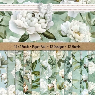 12x12 Inch Spring Scrapbook Paper Pad, 12 Sheets With 12 Vintage Designs Including Clock Patterns, Newspaper Prints, Floral Motifs And Retro Elements, Ideal For Scrapbooking, Crafts, Card Making, Journal Decoration And Art Projects