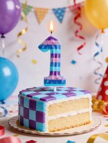 Multicolor Mosaic Number 0-9 Game & Battle Theme Birthday Party Cake Decorative Candles - View 1