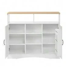 Kitchen Island With Wheels, Extendable Dining Table With Chairs, Sideboard With Ample Storage Space, Ideal For Kitchen And Dining Room As A Sideboard (White) - White - View 8