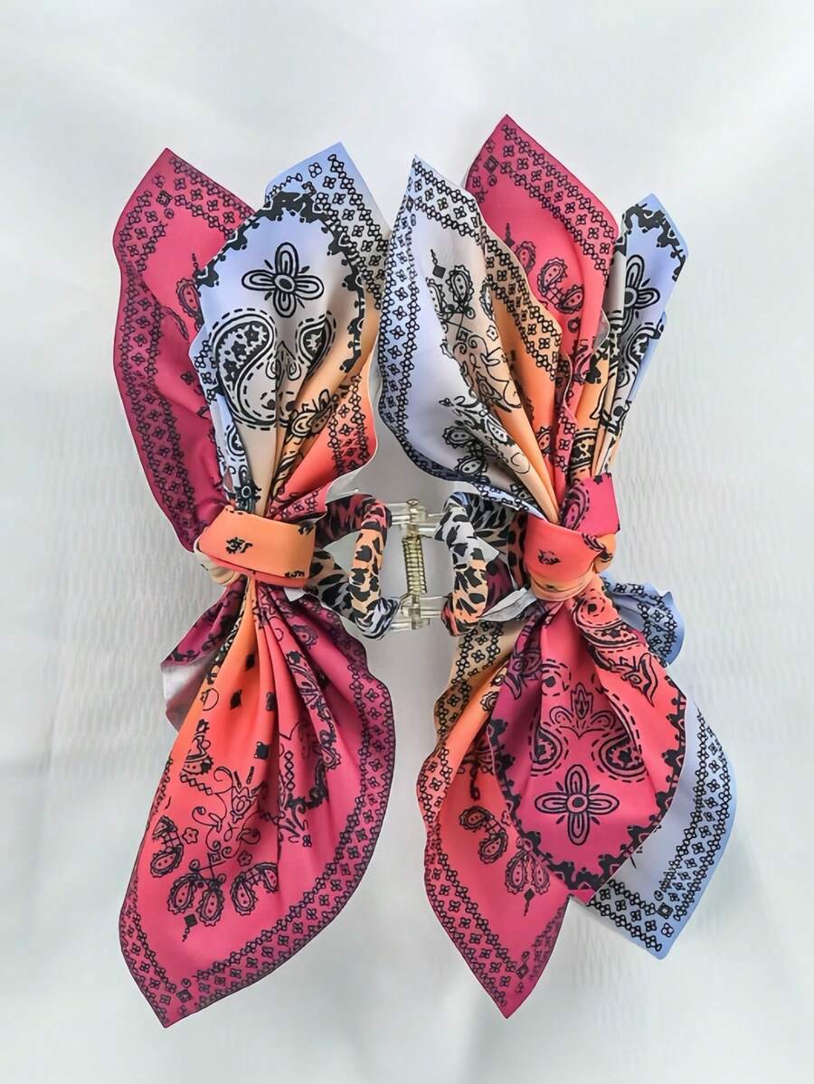 1 chiếc kẹp tóc hình hoa điều, kẹp tóc lớn kiểu Bohemian bằng vải. - Nhiều màu - Xem 1