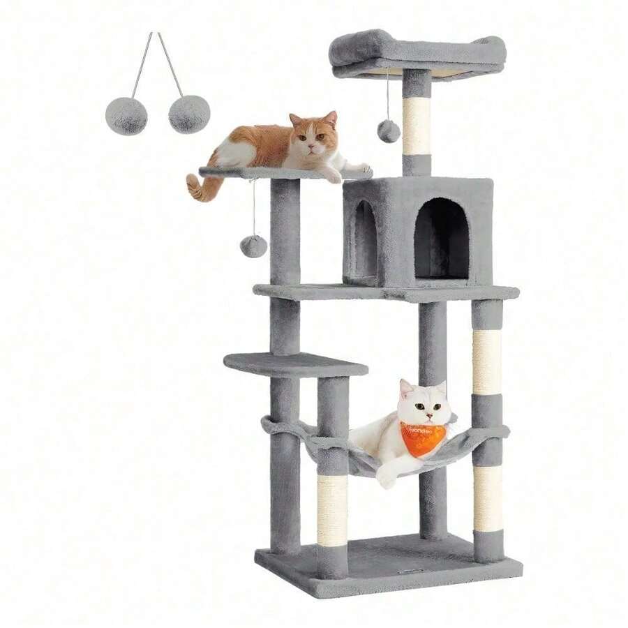 Árbol Para Gatos Con 4 Postes Rascadores Color Gris - Gris - Ver 1