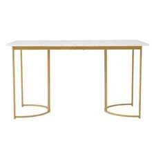 Dining Table 140 X 80 Cm (1 Piece), Modern Kitchen Table, Metal Frame, Rectangular Dining Table With Modern Marble Pattern, Kitchen Table With Adjustable Legs For Dining Room/Living Room, White/Gold - White - View 4