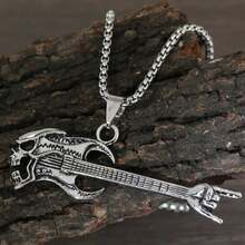 Punk Rock Skull Guitar Pendant Necklace - 銀色 - 查看 2