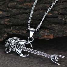 Punk Rock Skull Guitar Pendant Necklace - 銀色 - 查看 4