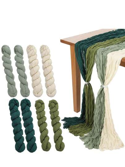 4/12pcs Bohemian Style Gauze Tablecloth, 90*180cm Sage Green Gauze Tablecloth, Sheer Farmhouse Style Tablecloth For Wedding, Bridal Shower, Birthday Party Decor