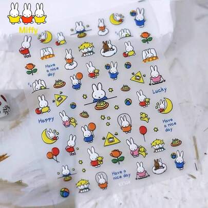  1 pièce Autocollants d'art pour ongles avec motifs mignons de lapin Miffy anime, petits autocollants de papillon, autocollants d'art pour ongles en relief tridimensionnel