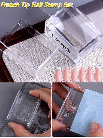 Bộ dụng cụ dập móng nghệ thuật bằng silicon trong suốt cỡ lớn với họa tiết đầu móng kiểu Pháp - Máy dập móng DIY cho dịch vụ làm móng tay/chân chất lượng salon, bao gồm dụng cụ cạo móng, thích hợp cho chăm sóc tay và chân.