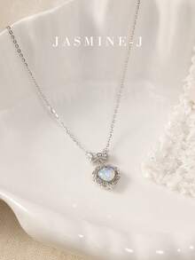 1 Mặt dây chuyền hình nơ và trái tim bằng bạc Sterling S925 đính đá Opal, Dây chuyền Opal vàng, Dây chuyền nơ, Dây chuyền trái tim, Thanh lịch và tinh tế, Thích hợp cho phụ nữ đeo hàng ngày hoặc dự tiệc. - Nhiều màu - Xem 4