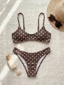 Bộ bikini hai mảnh chấm bi trắng thanh lịch, gợi cảm, thích hợp cho mùa xuân/hè, phù hợp đi biển, nghỉ mát và dự tiệc. - Nhiều màu - Xem 2