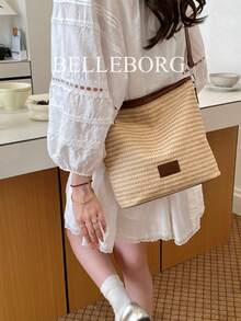 Minimalist Lightweight Straw Shoulder Bag For Women - Coffee - View 7