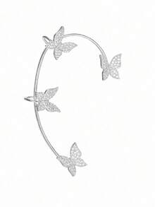 1 Set Elegant Alloy Metal Butterfly Earrings, Silver Tone, Suitable For Women's Daily Wear - Silver - View 4