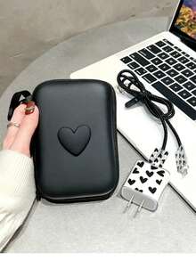 6pcs EVA Cable Organizer + Heart-Shaped 1.5m Cable Winder, TPU Charging Head Protector Suitable For IPhone12/13/14 20W Fast Charging Cable - Black - View 1