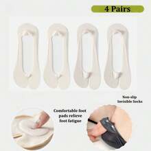 1/4 Pairs Women's Toe Separator Socks, Ladies' Ultra-Thin Loafer Socks, Non-Slip Low Vamp Invisible Socks, Cushioned Fatigue Relief Socks, Suitable For High Heels, Toe Socks - Multicolor - View 13