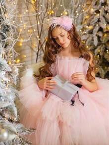 Young Girl's Tulle Party Dress, Suitable For Birthday, Wedding, Flower Girl, Formal Occasions, Holiday Celebration - Pink - View 4