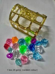 11/16/21件套潜水宝石泳池玩具沙滩玩具套装，钻石宝箱游泳宝石海盗潜水玩具套装，水下游泳玩具游戏礼品（金色） - 金色寶箱+帶孔鑽 - 查看 10