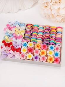 10/20/50/100/899件套女孩彩色印花蝴蝶结发夹套装，可爱雏菊发饰，弹性发圈组合，学生礼物，日常佩戴 - 彩色 - 查看 6