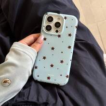 Vintage Star Pattern Soft Phone Case In Light Blue And Black, Tortoiseshell Foil Texture, Compatible With IPhone 16 Pro Max, Apple 15, New 14, 12 Pro, 13 Pro Max, Shockproof Protective Cover, Spring Gift For Women - Blue - View 3