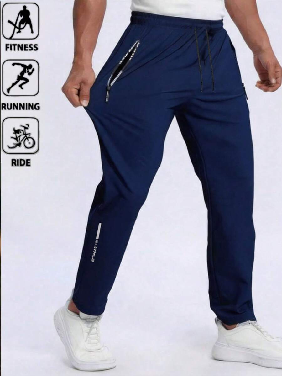 Pantalones deportivos ligeros y casuales con elástico para hombre, para verano - Azul Marino - Ver 1