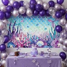 MMermaid Scales Underwater Backdrop With Seaweed Glitter Under The Sea Purple Ocean Themed Backdrops With Corals Pearls For Little Mermaid Party Decorations Baby Shower Photo Booth Prop 71x43 Inch - Scales - 查看 2
