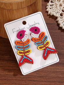 1 Pair Bohemian Style Lucky Fish Pendant Earrings, Colorful Beaded Handmade Dangle Earrings, Versatile Lucky Earrings For Women - Multicolor - View 8