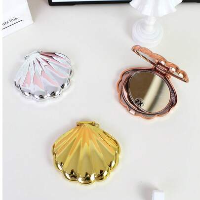 1个贝壳形双面便携式化妆镜，价格实惠，圣诞节礼物，化妆配件，美容工具，经济实惠的小礼物，送给她的礼物，圣诞礼物，化妆镜礼物，粉色波纹口袋镜，情侣/闺蜜礼物，毕业/生日/圣诞节/情人节/万圣节/母亲节/感恩节/新年礼物，美容工具，双面化妆镜