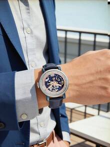 Fossil Boyfriend ME3136 休闲时尚自动男士手表玫瑰金和蓝色圆形表盘和蓝色皮革表带休闲手表适合日常佩戴男士理想生日礼物 - 藍色 - 查看 3