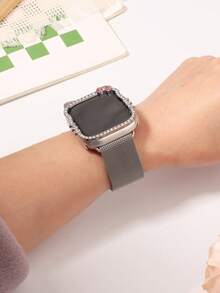 2条/套运动硅胶表带，兼容表带40mm 41mm 42mm 44mm 45mm 46mm 49mm，男女通用，柔软防水腕带，可替换运动表带，兼容 Ultra 11 10 9 8 7 6 5 4 SE系列，卡通图案，兼容表壳，闪亮钻石PC电镀保护套 - 銀/銀 - 查看 5