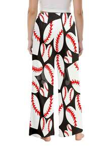Womens Summer Wide Leg Pants Baseball Print Fashion Loose Casual Style Everyday Gift Womens Clothes Suitable For Casual Sportswear 250g - 彩色 - 查看 2