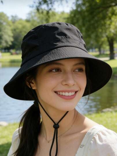 1 chiếc mũ xô nữ có dây rút ở vành, mũ xô có dây buộc cằm điều chỉnh được, thiết kế tua rua, có thể buộc tóc đuôi ngựa, chất liệu mềm mại, che nắng và chắn gió, thời trang, thích hợp cho du lịch, bãi biển, nghỉ dưỡng, kỳ nghỉ, vui chơi và sử dụng hàng ngày.