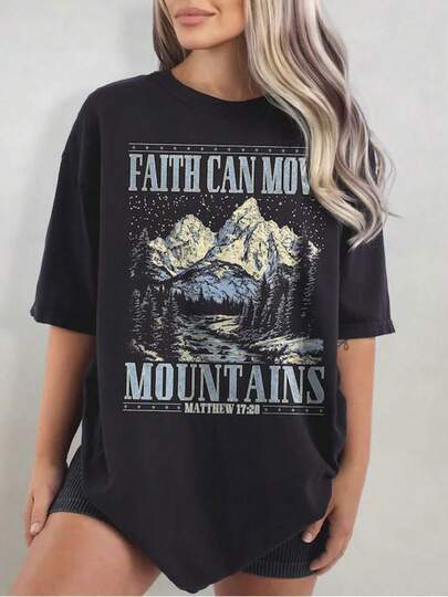100% Cotton Matthew 17:20 Inspirational T-Shirt - Featuring A Design Of A Starry Sky And Mountains, This Unisex Short Sleeve Top Is Comfortable And Perfect For Casual Wear-Holiday Outfits For Women, Y2k, Wedding