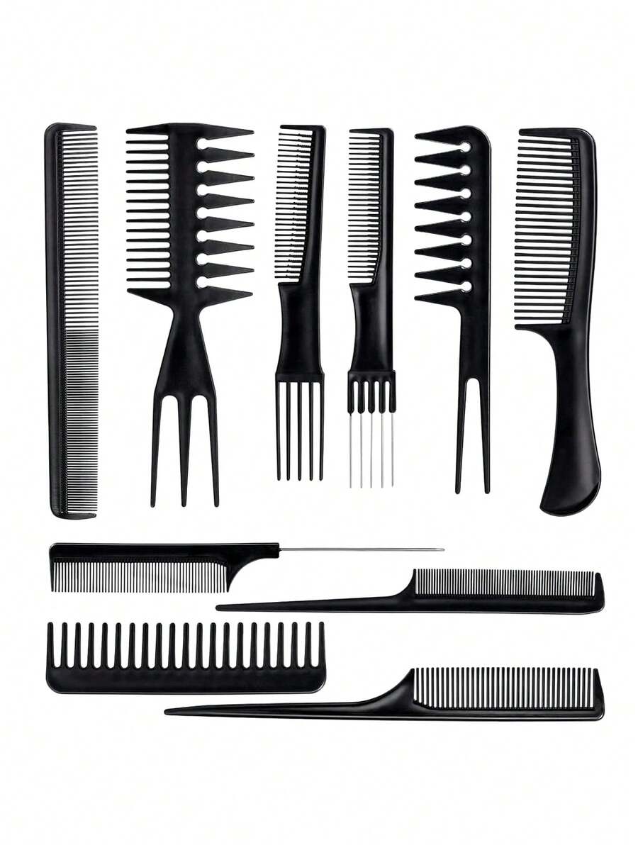 Bộ dụng cụ làm tóc 10 món, bộ lược tạo kiểu đa năng phù hợp sử dụng tại nhà và salon, bộ dụng cụ làm tóc số lượng lớn. - màu đen - Xem 1