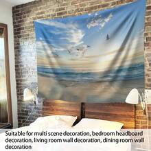 1pc Seascape Tapestry, Sunset Beach & Flying Birds Scenery Print, Multipurpose Hanging Cloth, Headboard Decor, Sofa Background, Dorm Renovation, Wall Covering, Washable & Durable, Multiple Sizes Available, Suitable For Rental Renovation, Bedroom, Living Room, Study - 0182+GT - View 7