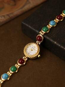 Đồng hồ nữ mặt tròn, máy quartz, thiết kế retro thời trang, độc đáo, phù hợp để đeo hàng ngày, làm quà tặng trong các dịp tụ họp giải trí. - Nhiều màu - Xem 5