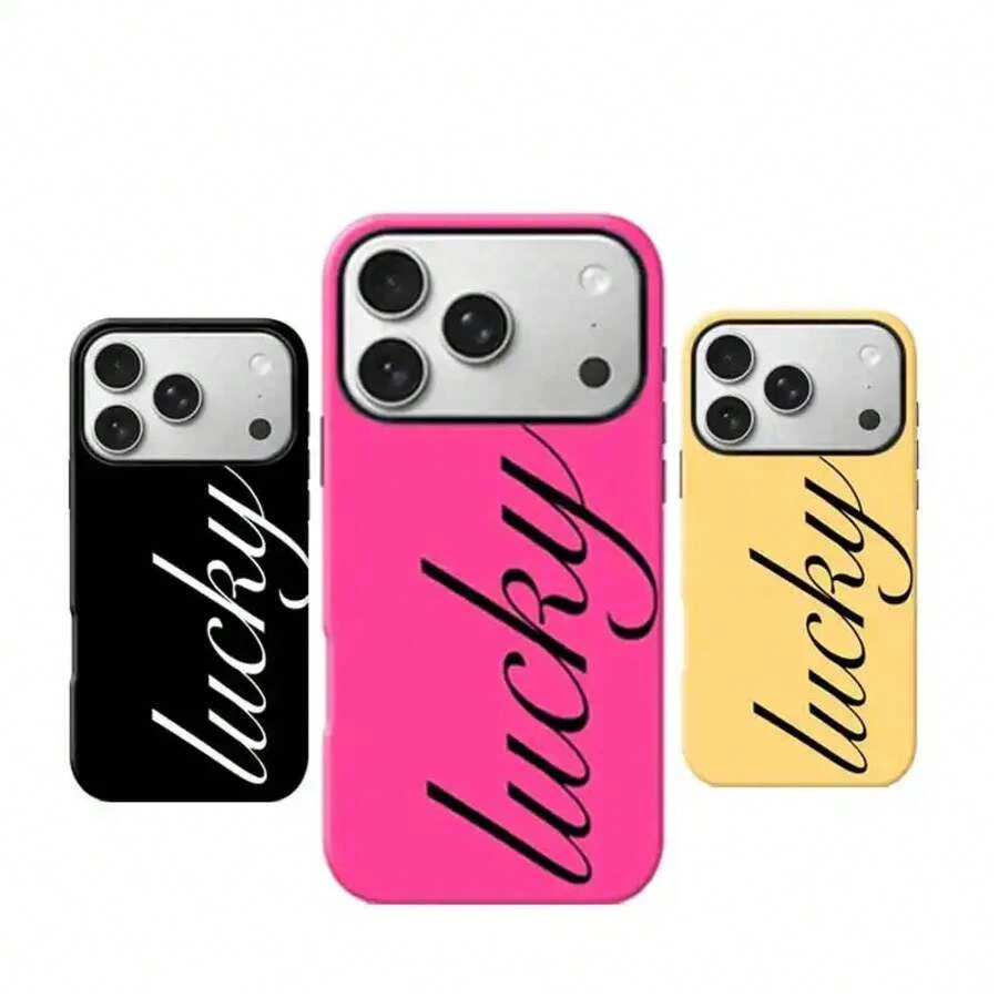 Lucky Script Design Phone Case For IPhone 17 Air 16 Plus 15 Promax 14 13 12 11 Pro,And Samsung Galaxy S26 S25 S24 FE S23 Ultra, Double-Layer TPU Shockproof Protective Cover - 混合色1 - 查看 1