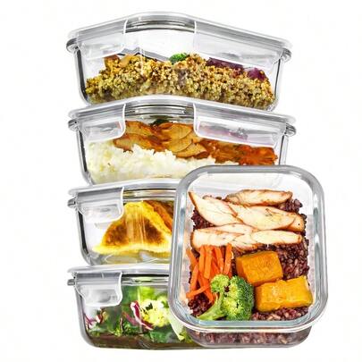 5 Pack 35oz Glass Food Storage Containers With Lids, Airtight Reusable Lunch Preservation Box Set For Kitchen,  For Oven, Microwave, Freezer, And Dishwasher