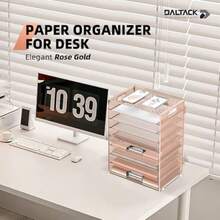DALTACK Organizador de escritorio con bandeja de cartas de 9 niveles y asas organizador de archivos de malla organizador de archivos para escritorio clasificador de papel para oficina hogar y - Organizador de computadora Gold Rose - Ver 2
