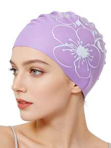 Printed Silicone Swimming Cap - Highly Elastic Silicone Swimming Cap - Suitable For Outdoor Water Sports, Durable Swimming Accessory - Ear Protection, Suitable For Long Curly Hair - Adult Training, Beach Essential, Beach Accessory, Ideal For Pool Floats - Multicolor - View 12