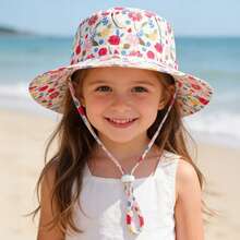 1pc Kids' Sun Protection Hat With Wind Cord, Minimalist Solid Color Or Cartoon Print Design, Lightweight Breathable Bucket Hat, Suitable For Beach And Daily Outings - 1PC - Girl - View 7